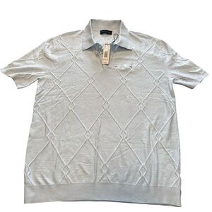 Tahari Sky Blue Textured Diamond Knit Polo Top Short Sleeve Viscose Blend S